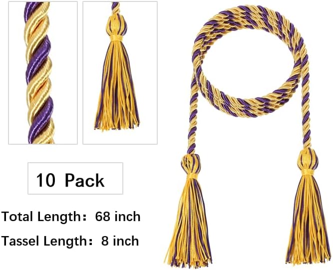 D DODOU 10 Pieces Graduation Cords Polyester Graduation Honor Braided Cords with Sewing Tassels for Bachelor, Master, Doctor 68" Long (Gold Purple) - Image 3